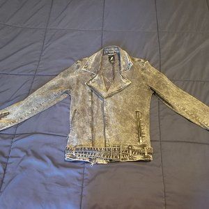 Black Stonewashed Denim Biker Jacket